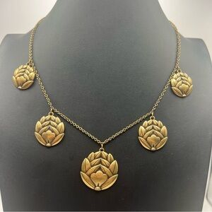 Beautiful Brass Tone Lotus Flower Festoon Necklace